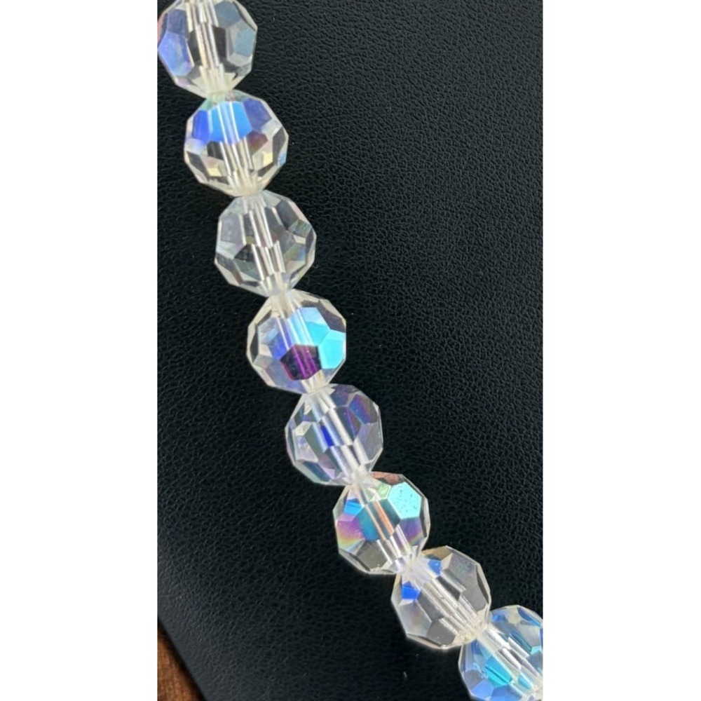 Vintage Czech Crystal Aurora Borealis Faceted Bead Necklace Box Clasp 17"